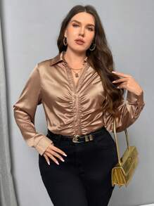 Firerie Áo cánh dự tiệc màu trơn thanh lịch cỡ lớn xếp ly vàng - Vàng - Xem 1