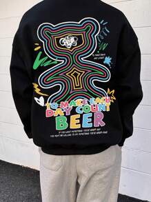 DAZY Men's Letter Print Pullover Sweatshirt, Autumn - Black - View 5