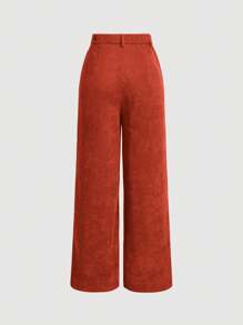SHEIN MOD Women's Casual Solid Color Straight Leg Pants, Fall/Winter - Burnt Orange - View 2