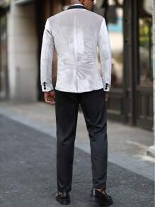 Calvornis 男士撞色披肩领长袖西装外套和裤子休闲商务装 - 灰色 - 查看 2