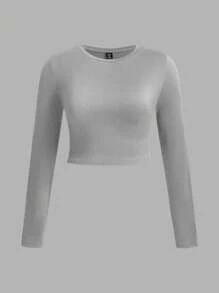 SHEIN EZwear 3 件套休闲简约圆领长袖短款上衣 T 恤，适合大码女士，适合夏季 - 彩色 - 查看 10