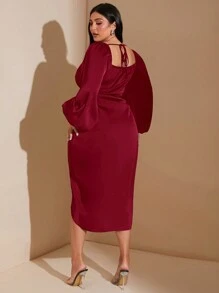 SHEIN BAE Plus Size Women's Fall Elegant Long Lantern Sleeve Mid-Length Dress Fall Wedding Guest Dress Homecoming Dresses