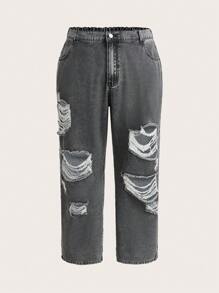 SHEIN CURVE+ Pantalones ceñidos de mezclilla sin estiramiento de ajuste holgado para mujer de talla grande