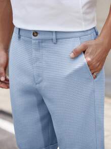 HIMLAND 男士纯色梭织中腰直筒休闲短裤，适合春夏季，老款 - 淺藍色 - 查看 4