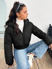 SHEIN Teen Girls' Winter Quilted Short Hooded Casual Warm Thickened Jacket Coat