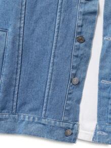 Teen Boys' Thicken Padded Casual All-Match Denim Jacket Coat, Autumn And Winter - Medium Wash - View 3