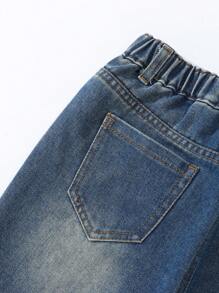 SHEIN Tween Girl Vintage Butterfly Detail Loose Comfortable Washed Retro Wide Leg Pants, School, Campus, College