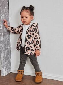 SHEIN Leap Crew Mommy And Me Baby Girl Cute Hooded Leopard Print Fleece Jacket, Autumn Winter - Multicolor - View 6