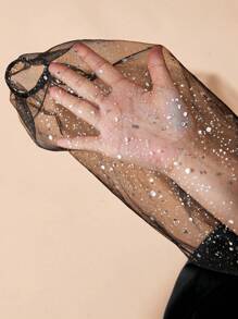 SHEIN CURVE+ Plus Size Women's Sequin Decor Mesh Long Sleeve Dress