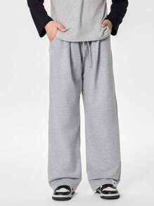 SHEIN Tween Boys' Drawstring Waist Simple Wide Leg Loose Casual Sweatpants - Grey - View 1
