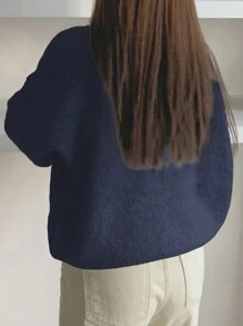 DAZY 休闲纯色落肩超大毛衣，秋冬，长袖上衣，秋季女装 - 藏蓝色 - 查看 2