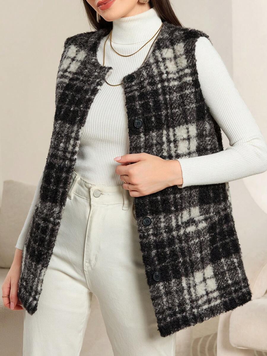 Modelyn Women's High-Quality Houndstooth Vest Jacket - Multicolor - View 1