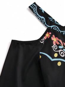 SHEIN LUNE 女式复古风格印花短裙 - 黑色 - 查看 3
