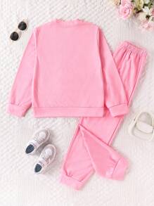 2 pièces Set veste et pantalon de survêtement avec imprimé licorne pour jeunes filles, rose