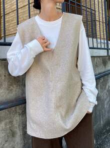 FRIFUL Women's Solid Color Simple Casual Sleeveless Loose Vest Women Jacket,Fall Women Clothes Women Coats - Apricot - View 4