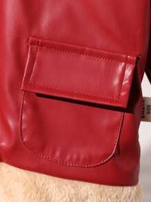 女婴复古风格加厚毛皮拼布 PU 夹克，秋冬季保暖 - 棕色 - 查看 6