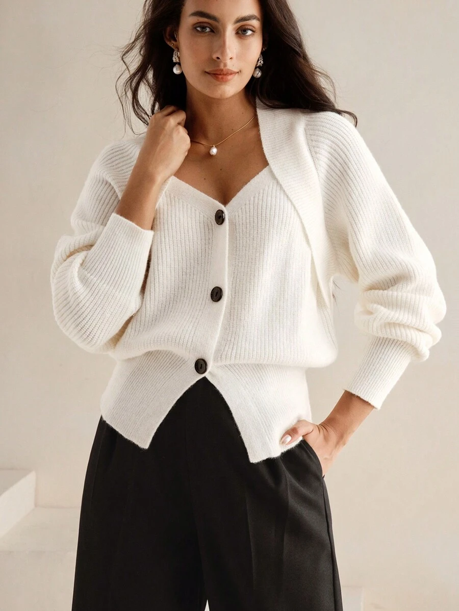 Anewsta Áo khoác len cardigan dệt kim thiết kế vai đặc biệt theo phong cách tối giản, sang trọng, đơn sắc dành cho nữ, thích hợp mặc vào mùa thu, đông, đi chơi, thanh lịch, thoải mái, trang trọng, tiệc tùng, thời trang, năm mới, giáng sinh, công sở, tốt nghiệp, đám cưới - Màu be - Xem 1