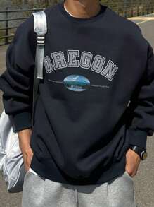 DAZY Men's Letter Print Pullover Sweatshirt, Autumn - Navy Blue - View 9