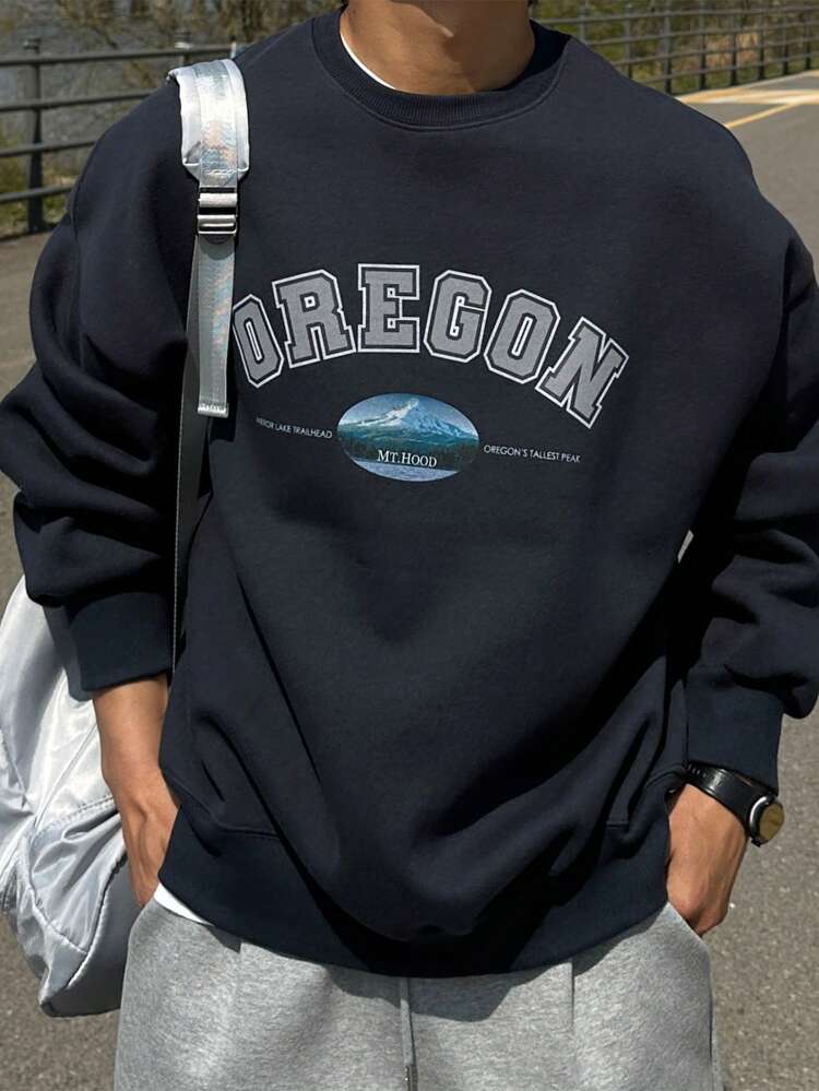 Men's Letter Print Pullover Sweatshirt, Autumn