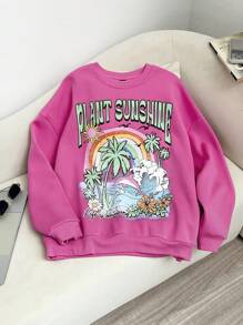 Manfinity VCAY Men's Loose Fit Crew Neck Printed Pattern Long Sleeve Pullover Sweatshirt, Suitable For Autumn And Winter - Hot Pink - View 5