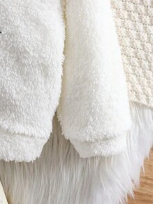 SHEIN Áo nỉ mùa đông cho bé gái, chất liệu lông mềm mại, thêu hình hoạt hình và nơ, thích hợp mặc trong nhà. - Nhiều màu - Xem 6