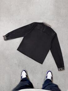 Manfinity Homme Men's Casual Geometric Print Patchwork Jacket, Autumn - Black - View 2