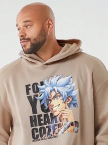 Manfinity NXTstreet Plus Size Men's Loose Fit Cartoon Character & Letter Printed Hoodie Sweatshirt