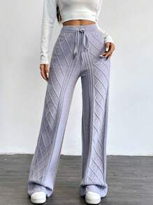 SHEIN LUNE Winter  Pants,Drawstring Waist Sweater Pants,Loose Casual Sweater Pants