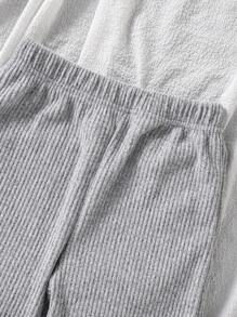 年轻女孩休闲羊毛罗纹圆领长袖上衣和裤子套装 - 灰色 - 查看 4