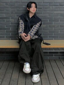 DAZY Men's Solid Color Casual Long Pants With Big Pockets For Daily Wear, Autumn - Black - View 6