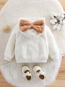 SHEIN Áo nỉ mùa đông cho bé gái, chất liệu lông mềm mại, thêu hình hoạt hình và nơ, thích hợp mặc trong nhà. - Nhiều màu - Xem 2