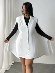SHEIN Privé Plus Size Fashion Lapel Collar Long Cardigan Coat For Winter