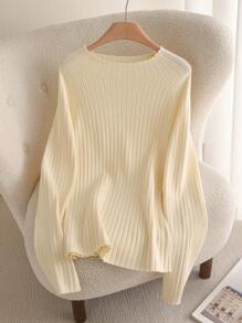 SHEIN Frenchy Plus Size Women's Solid Color Crew Neck Raglan Sleeve Long Sleeve Casual Pullover Sweater, Autumn/Winter