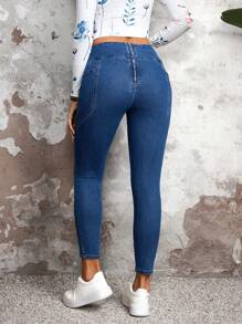 Jeans casuales de unicolor y sencillos para mujer - Negro - Ver 5