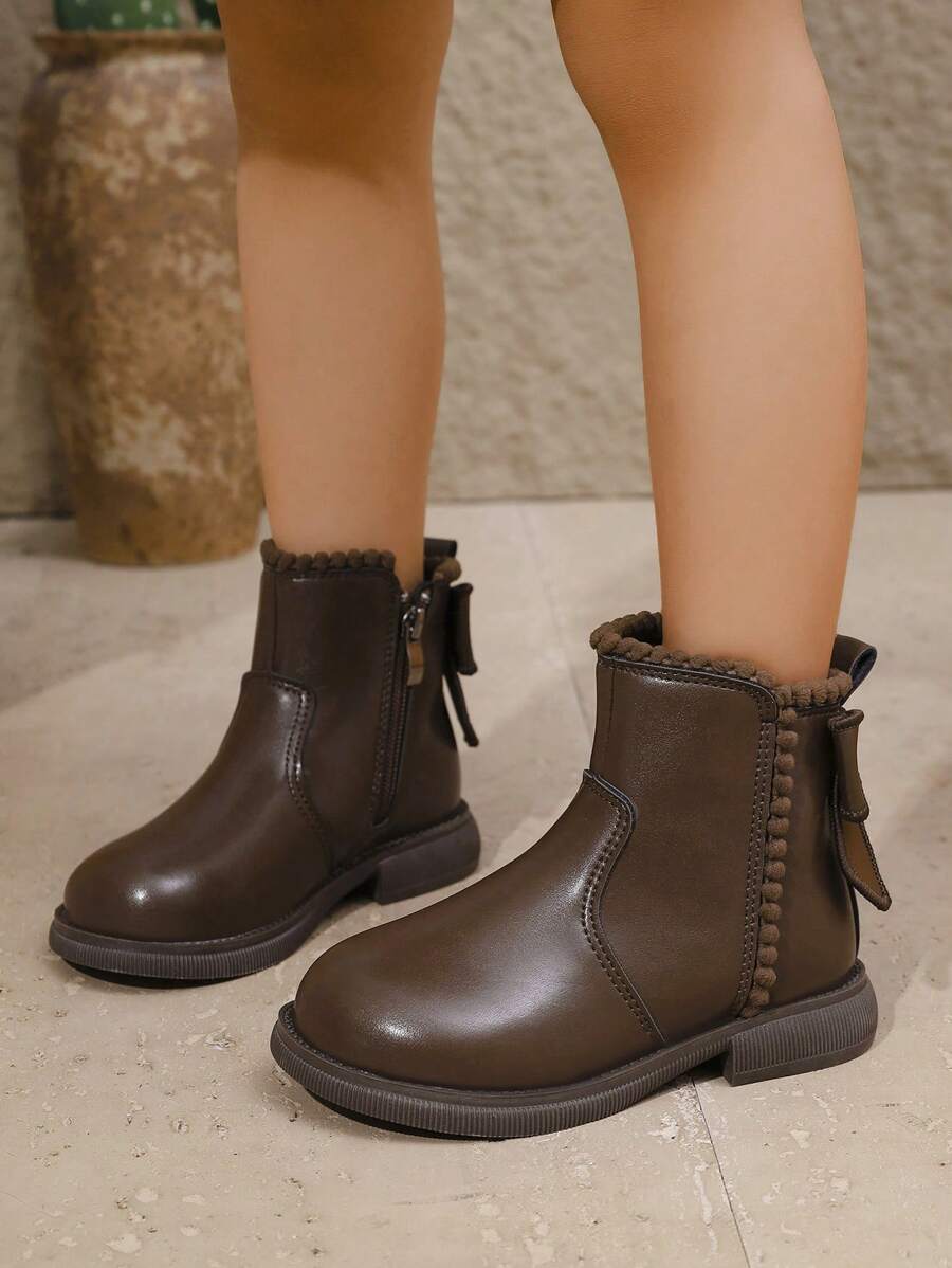 女童公主短靴，秋冬时尚 - 棕色 - 查看 1