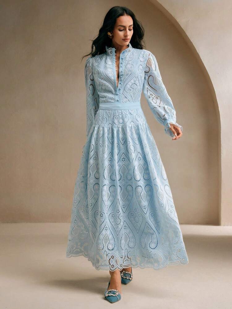 Conjunto de 2 peças com Camisa Casual de Manga de Lanterna e Gola Alta e Saia Larga