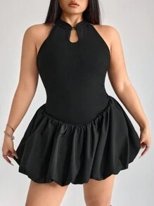 SHEIN ICON ICON 加大码女款黑色泡泡裙 - 黑色 - 查看 1