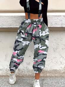 Macaquinho Solto com Bolsos e Estampa de Camuflagem Feminino - Multicolorido - Visão 1