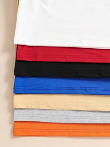 7pcs/Set Tween Boy Casual Crew Neck Solid Color Pullover Knit T-Shirts, School, Campus, College - Multicolor - View 6