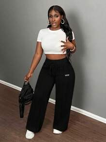 Slaydiva 休闲灰色宽松直筒裤 - 黑色 - 查看 4