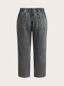 SHEIN CURVE+ Pantalones ceñidos de mezclilla sin estiramiento de ajuste holgado para mujer de talla grande