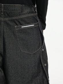 NEON BLANC 男士休闲阔腿宽松编织街头风格牛仔裤 - 黑色 - 查看 5