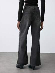 SHEIN Maija Quần Jeans Ống Rộng Lưng Thấp Thường Ngày Cho Nữ, Màu Đen - màu đen - Xem 2
