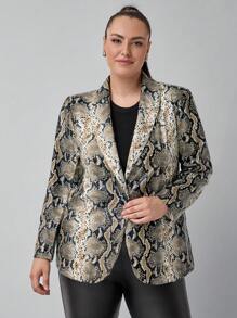 SHEIN Clasi Plus Size Women's Snakeskin Print Lapel Collar Long Sleeve Blazer - Multicolor - View 6