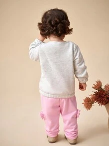 SHEIN Set 2 bucăți pentru fete cu broderie florală și pantaloni drăguți, toamnă/iarnă