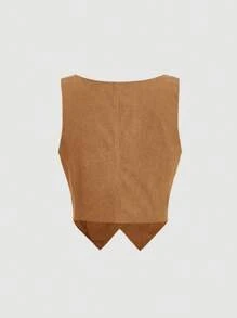 SHEIN MOD Women's Solid Color Simple Casual Sleeveless Tank Top In Fall/Winter - Camel - View 2