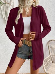 Chiquease Áo len cardigan dài tay màu trơn thường ngày cho nữ - Màu Đỏ Sâu - Xem 4