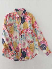 New Arrival Autumn Oil Painting Ditsy Floral French Minimalist Lightweight Blouse For Women,Long Sleeve Tops