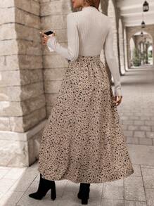 EMERY ROSE Women's Autumn Ditsy Floral Stand Collar Long Sleeve Dress