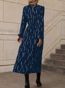 Chiquease 女士随机印花开衩连衣裙 长款女装 - 藏蓝色 - 查看 2